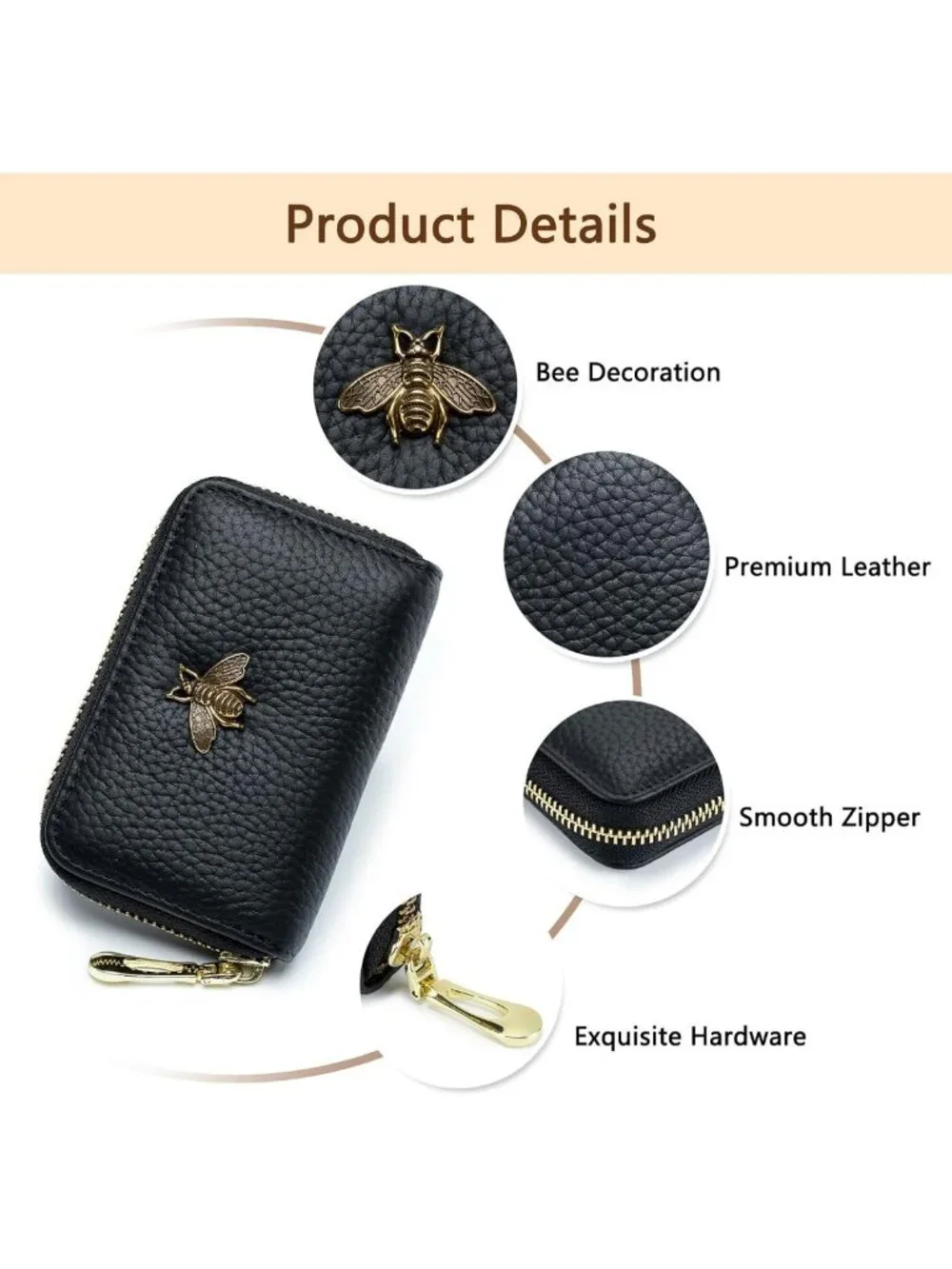 Stylish RFID Leather Card Holder Wallet for Women | Zipper Coin Purse & ID Case